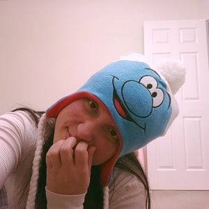 Blue Smurf Beanie lined w/ Red Fleece